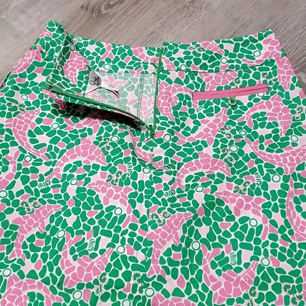 Vintage Lilly Pulitzer called dolphins mini skirt green pink women size 2